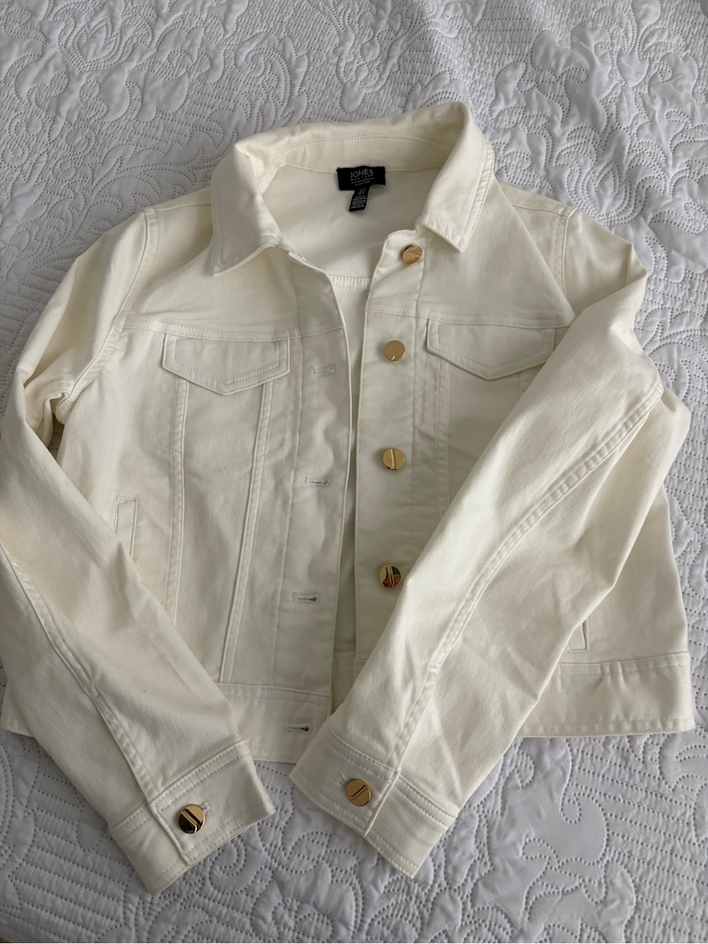 Jones New York white Denim Jacket with Gold Buttons S